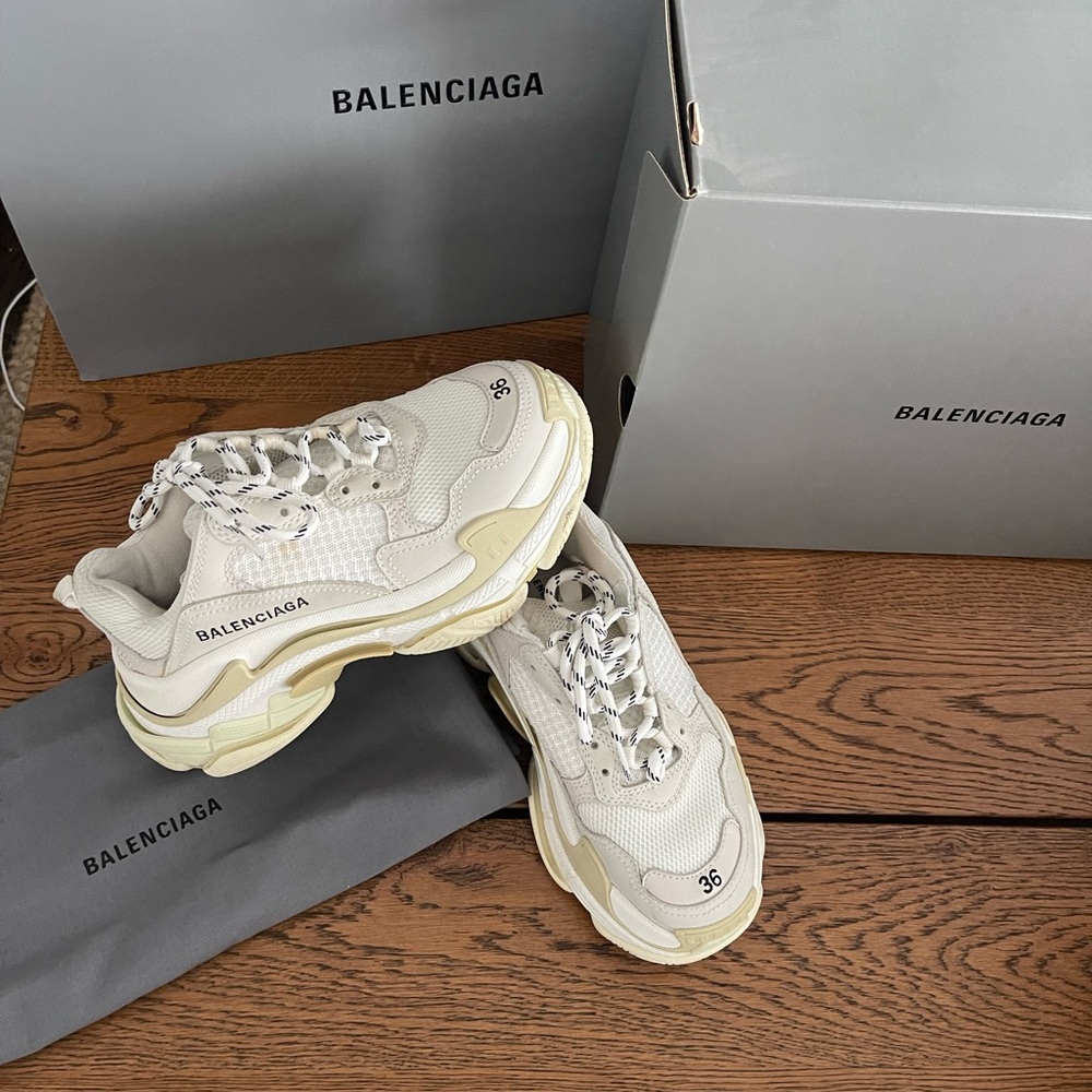 Balenciaga White and Cream Sneakers triple S